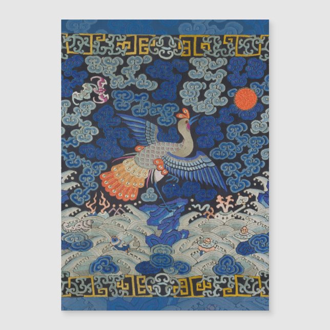 Bird Blue Chinesisch Stickerei Vintag Magnetkarte (Vorderseite)