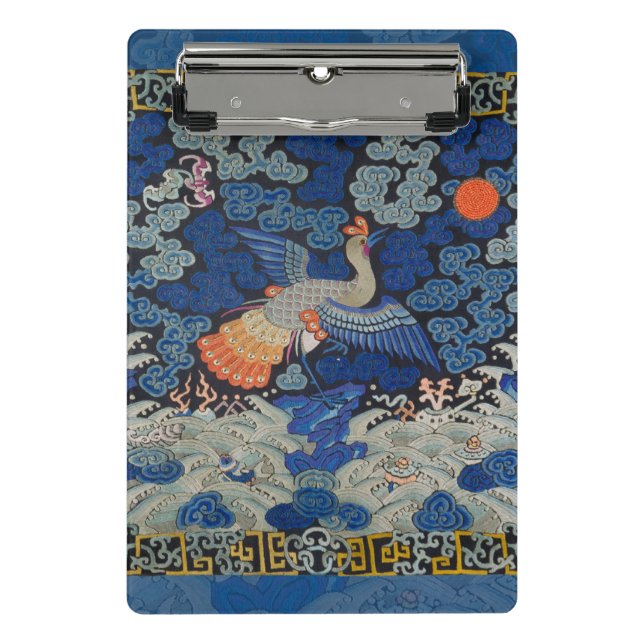 Bird Blue Chinesisch Stickerei Vintag Mini Klemmbrett (Vorderseite)