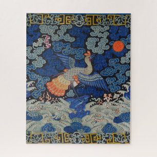 Bird Blue Chinesisch Stickerei Vintag Puzzle