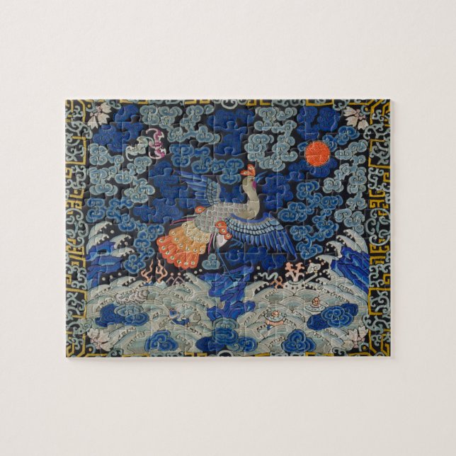 Bird Blue Chinesisch Stickerei Vintag Puzzle (Horizontal)