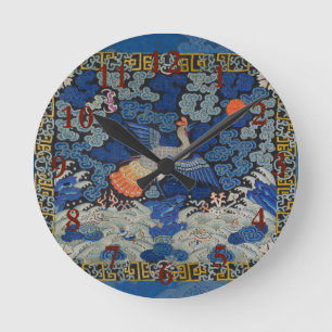 Bird Blue Chinesisch Stickerei Vintag Runde Wanduhr