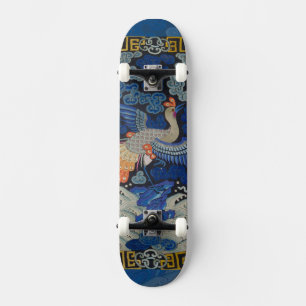 Bird Blue Chinesisch Stickerei Vintag Skateboard
