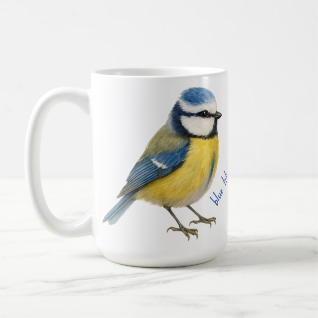 Bird Blue Tit Mug, Watercolour Garden Bird Art Kaffeetasse (Links)
