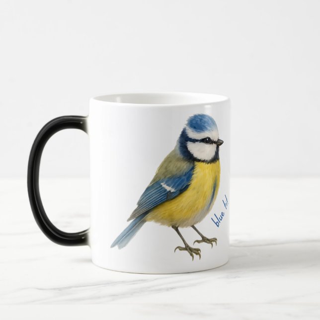 Bird Blue Tit Mug, Watercolour Garden Bird Art Verwandlungstasse (Links)