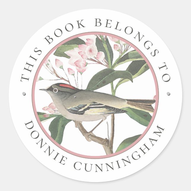 Bird-Blume Book Custom Buchzeichen Personalisiert Runder Aufkleber (Vorderseite)