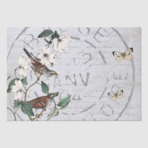 Bird Blume Postmark Butterfly Französisches Script Seidenpapier