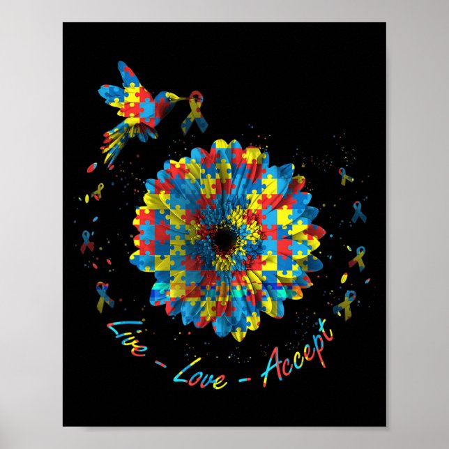 Bird Blume Ribbon Puzzle Live Liebe Akzeptieren Au Poster (Vorne)