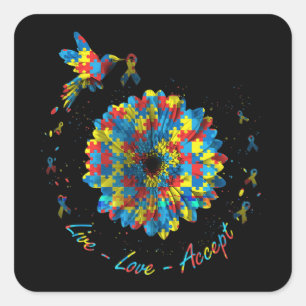 Bird Blume Ribbon Puzzle Live Liebe Akzeptieren Au Quadratischer Aufkleber