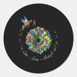Bird Blume Ribbon Puzzle Live Liebe Akzeptieren Au Runder Aufkleber