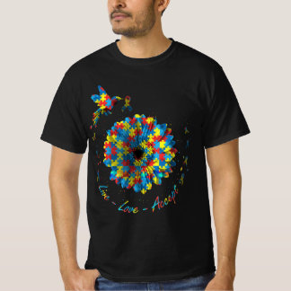 Bird Blume Ribbon Puzzle Live Liebe Akzeptieren Au T-Shirt