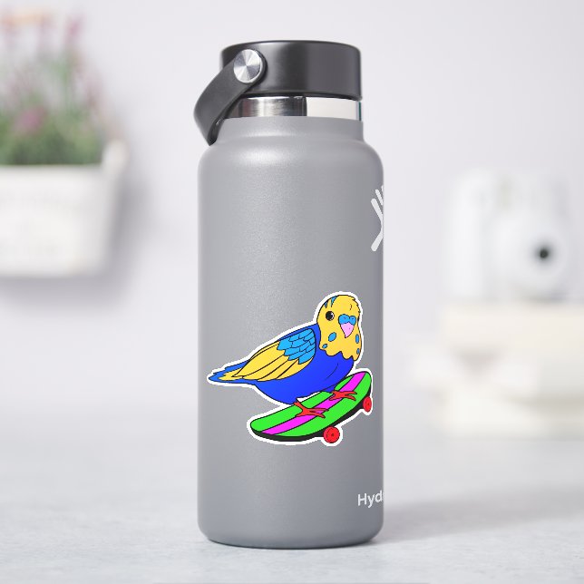 Bird Budgie Skateboard 4" Kiss Cut Vinyl Sticker (HydroFlask)