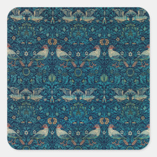 Bird by William Morris, Vintag Garden Textile Art Quadratischer Aufkleber