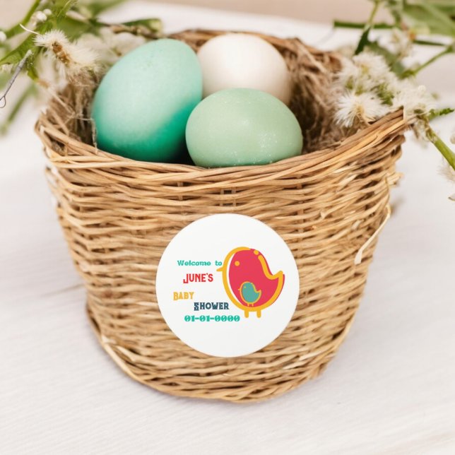 Bird Cartoon Runder Aufkleber (birds baby shower party theme sticker,birthday party sticker,gift pack,envelope,return gift sticker)