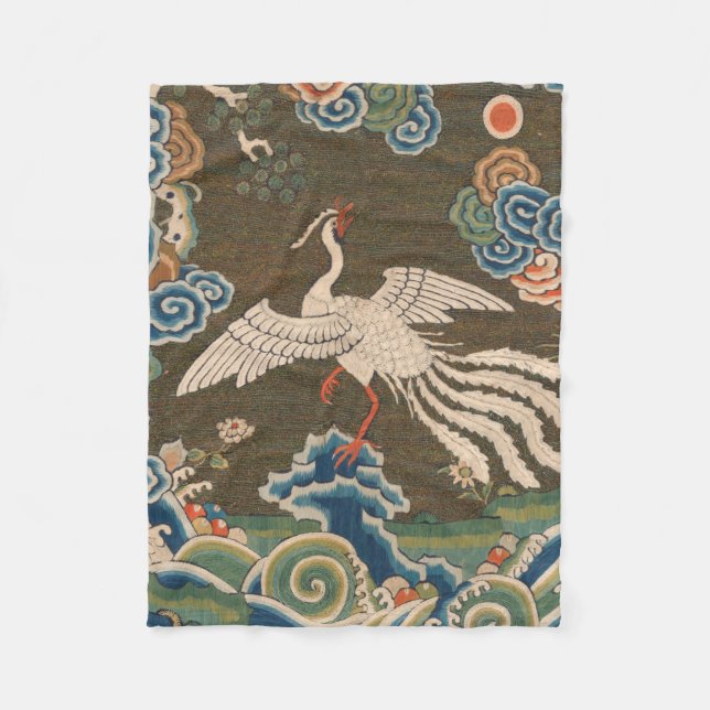 Bird Chinese Antique Decor Fleecedecke (Vorderseite)