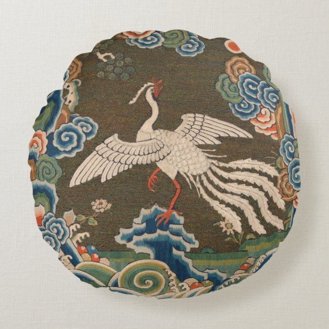 Bird Chinese Antique Decor Rundes Kissen (Vorderseite)