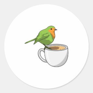 Bird Coffee Cup Runder Aufkleber
