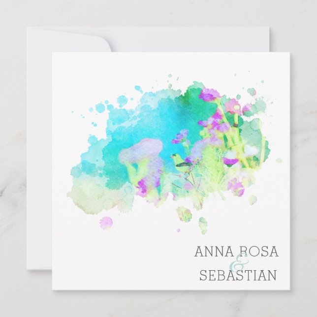 *~* Bird Cosmos Floral AR12 QR FOTO UAWG Wedding Einladung (Vorderseite)