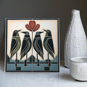 Bird Family Mackintosh Art Deco Jugendstil-Deco Fliese