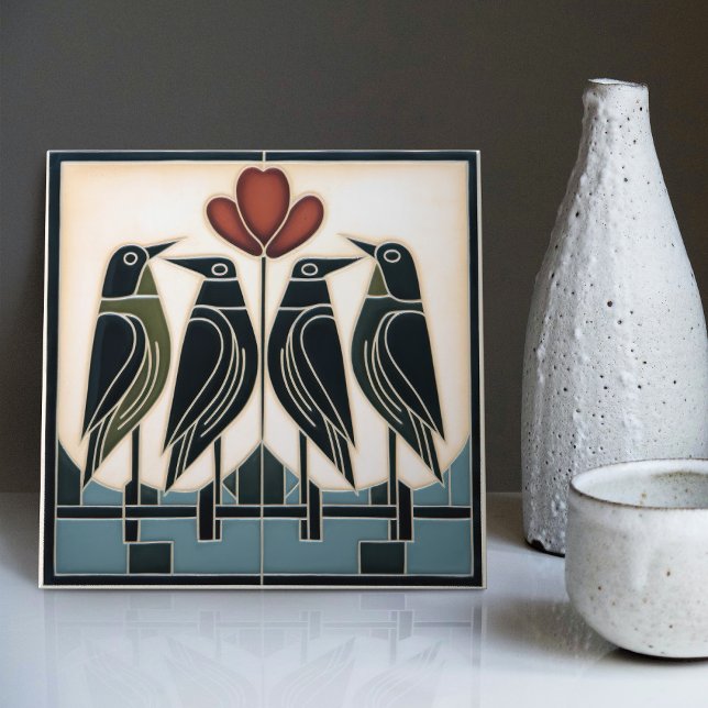 Bird Family Mackintosh Art Deco Jugendstil-Deco Fliese (Von Creator hochgeladen)