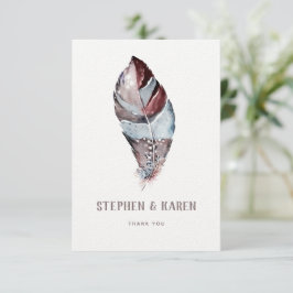 Bird Feather Elegant Wedding Watercolor Dankeskarte