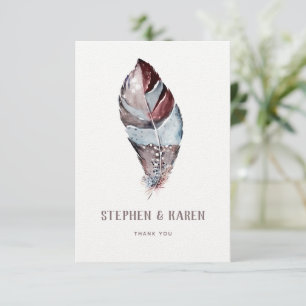 Bird Feather Elegant Wedding Watercolor Dankeskarte