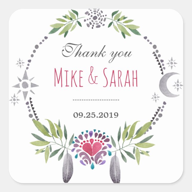 Bird Feather Tribal Muster Danke Sticker (Vorderseite)