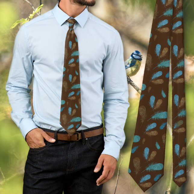 Bird Feathers Brown Gemustert Neck Tie Krawatte (Von Creator hochgeladen)