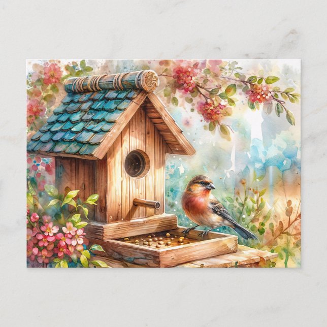 Bird Feeder Wasserfarbenwelt Kunst Postkarte (Vorderseite)
