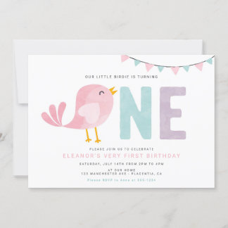Bird First Birthday Girl Invite Little Birdie Einladung