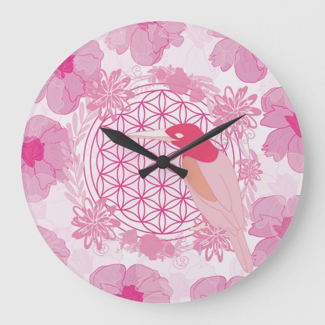 Bird flower of life große wanduhr (Vorderseite)