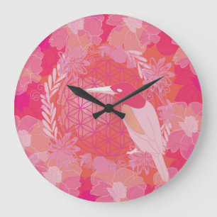 Bird flower of life große wanduhr