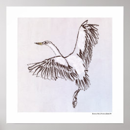 Bird Flying The Dusty Blue Gray Sky Illustration Poster