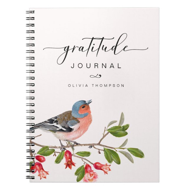 Bird Foliage Gratitude Journal Personalisiert Pink Notizblock (Vorderseite)