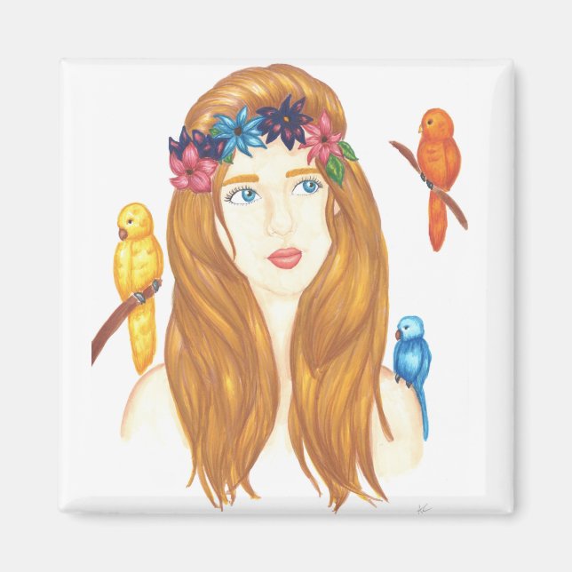 Bird Girl - 2 Zoll Square Magnet (Vorne)