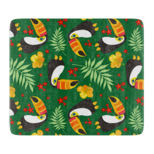 Bird Green Leave Orange Red Flower Tropical Jungle Schneidebrett