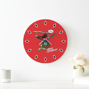 Bird House Frohe Weihnachten Große Wanduhr