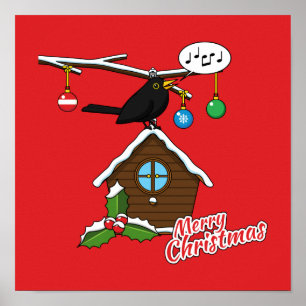 Bird House Frohe Weihnachten Poster