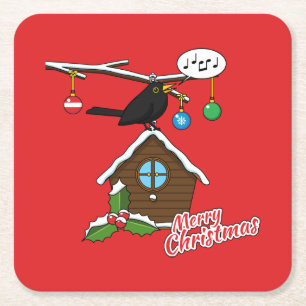 Bird House Frohe Weihnachts Square Paper Untersetz Rechteckiger Pappuntersetzer