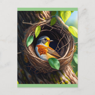 bird in nest postkarte