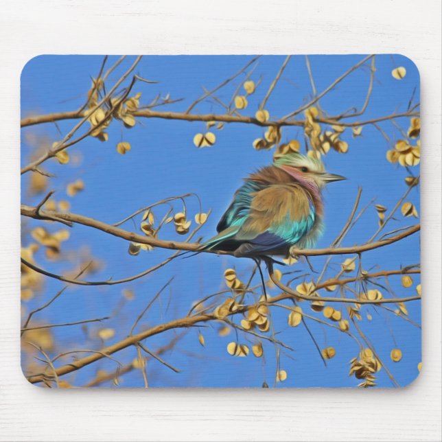Bird in Tree and Blue Sky Photo Mousepad (Vorne)