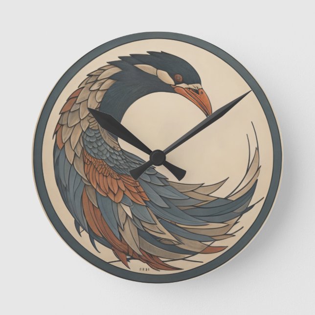 Bird japanischer Stil Runde Wanduhr (Vorderseite)