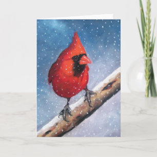 BIRD: KARDINAL: SCHNEE: ÖL PASTEL ART FEIERTAGSKARTE