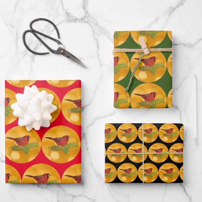 Bird Kardinal Wrapper Paper Geschenkpapier Set (Vorderseite)