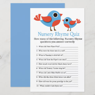 Bird Kinderzimmer Rhyme Quiz Babyduschenspiel