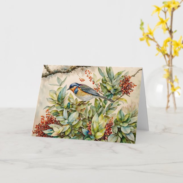 Bird Lover Art Whimsical Note Card Karte (Gelbe Blume)