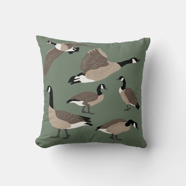 Bird Lovers Canada Gese Illustration Sage Green Kissen (Vorderseite)