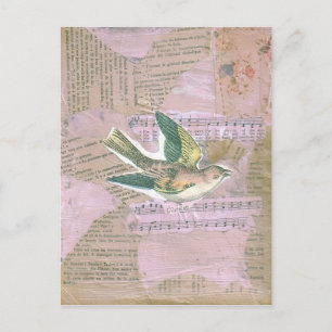 Bird Mixed Media Collage Postkarte