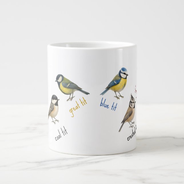 Bird Mug – Garden Birds Watercolour Coffee Cup Jumbo-Tasse (Vorderseite)