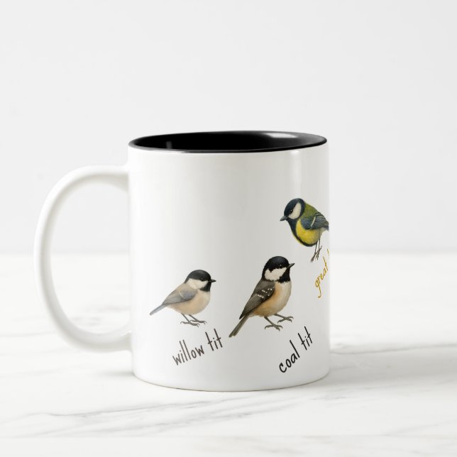 Bird Mug – Garden Birds Watercolour Coffee Cup Zweifarbige Tasse (Links)