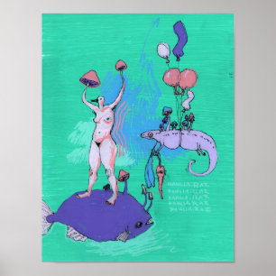 Bird Mushroom Lady und Balloon . Chameleon Poster
